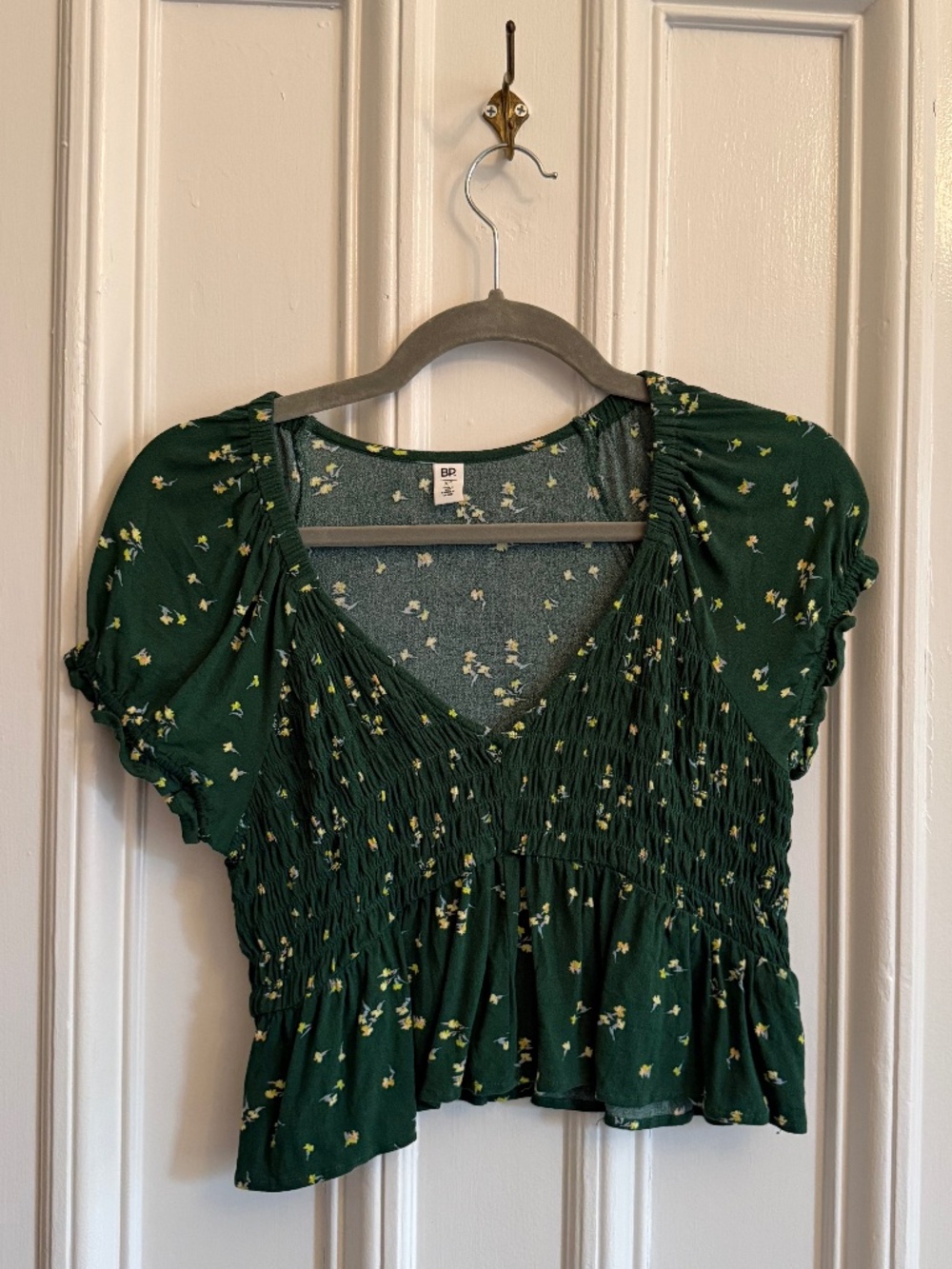 Nordstrom Women's BP. Babydoll Shirred Crop Top - Green - Size XS - Picture 2 of 4